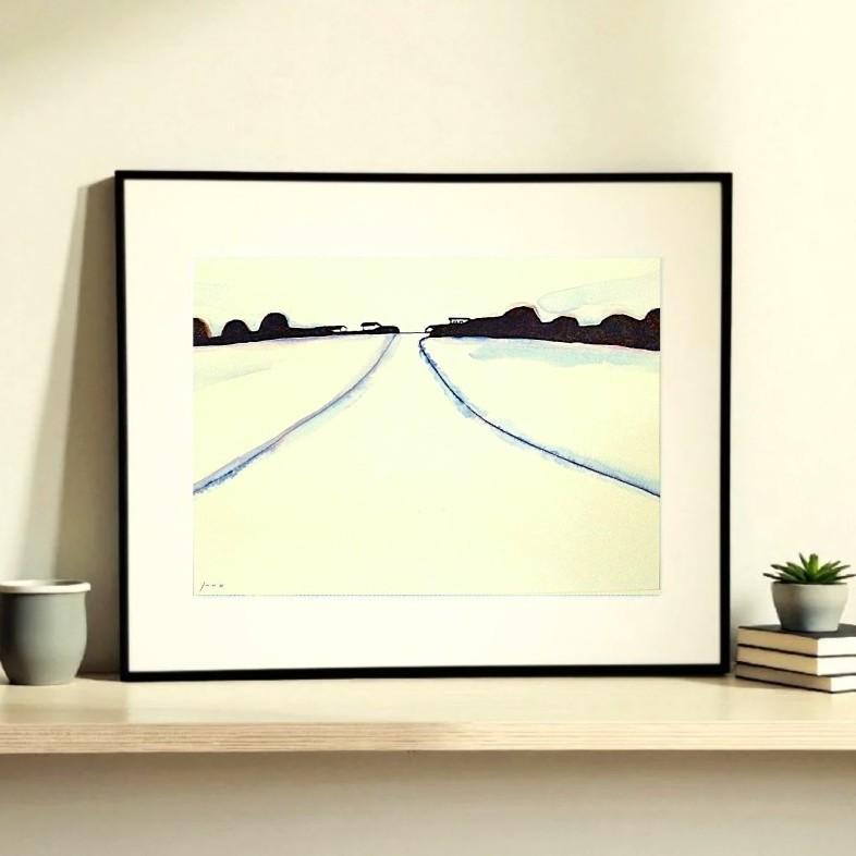 原画｜イラスト｜風景画「帰路」※額縁入り（四つ切サイズ）水彩｜一点物 | 4枚目