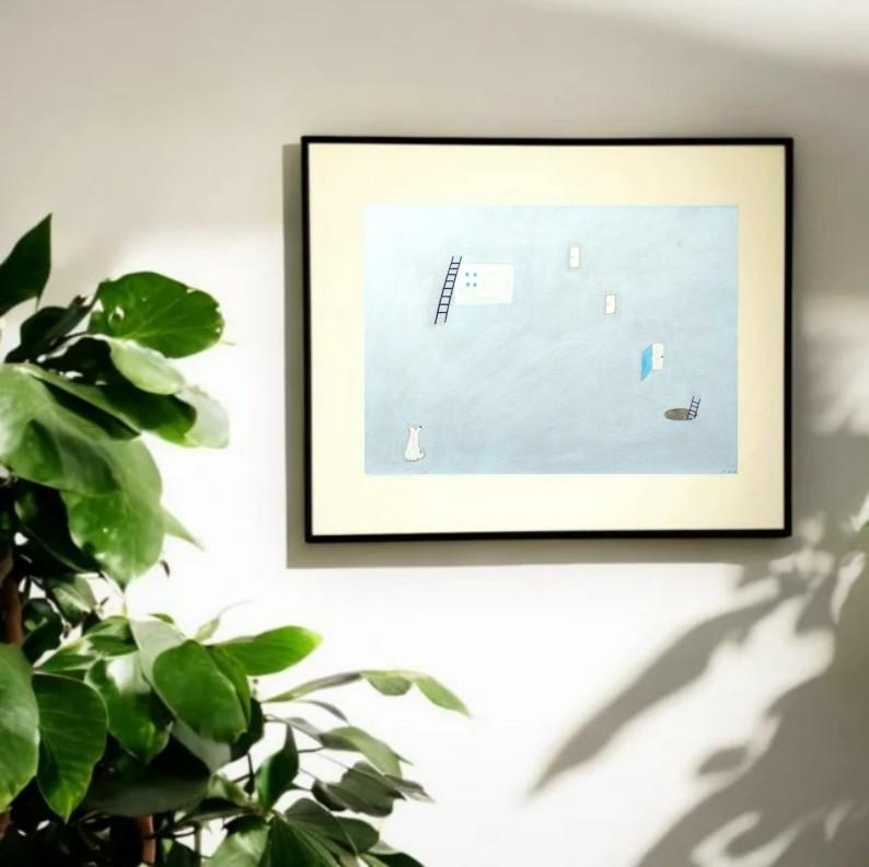 原画｜イラスト「曇り空」　※額縁入り（太子サイズ）アクリル画｜一点物 | 4枚目