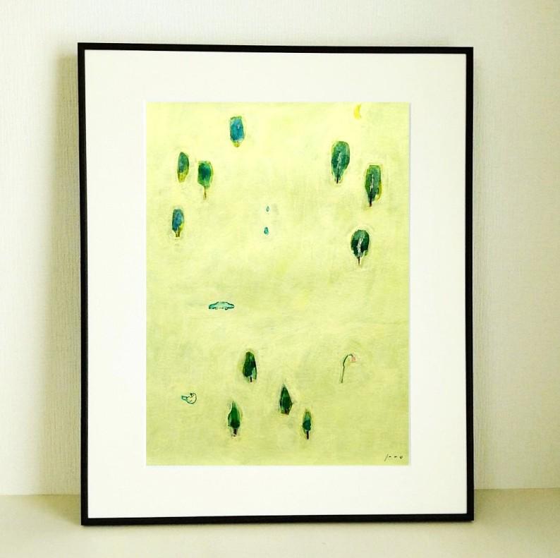 原画｜イラスト「明るい夜に」※額縁入り（四つ切サイズ）水彩｜一点物 | 2枚目