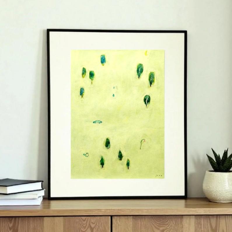 原画｜イラスト「明るい夜に」※額縁入り（四つ切サイズ）水彩｜一点物 | 5枚目