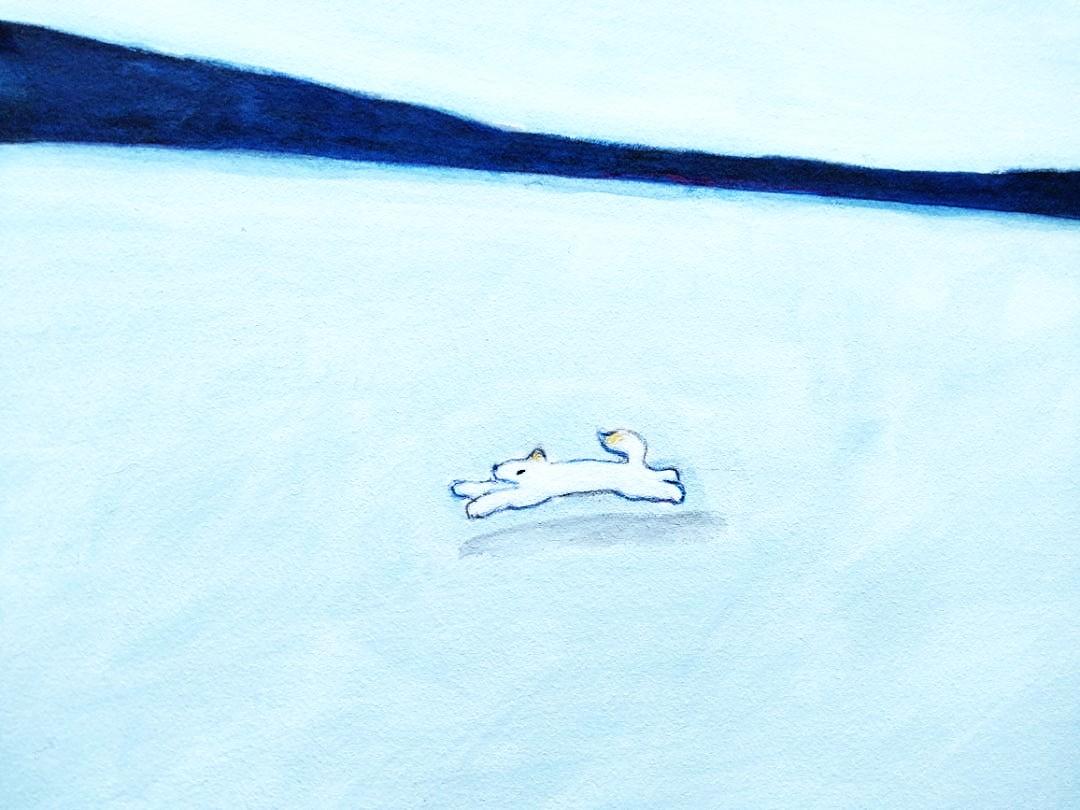 原画 イラスト 「夕暮れにダッシュ」 ※額縁入り（四つ切サイズ）水彩 アクリル 一点物 送料無料 | 2枚目