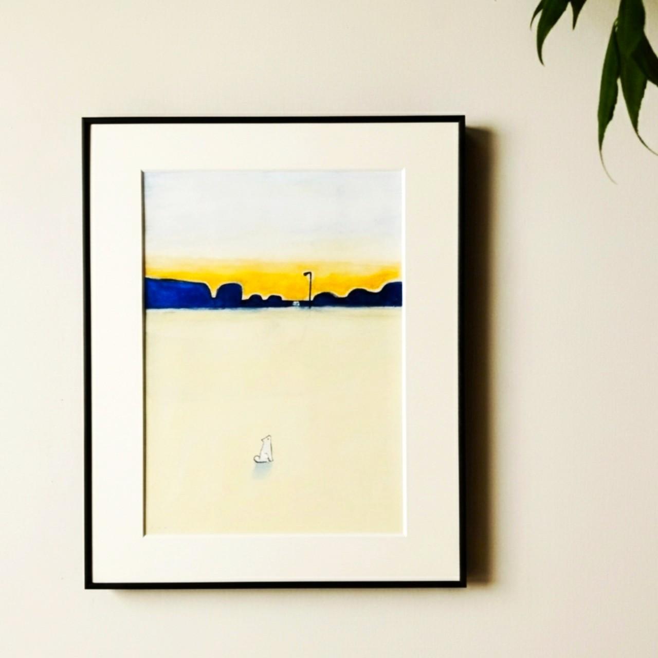 風景画｜原画「夕暮れの公園で」イラスト　水彩　絵画　一点物　※四つ切りサイズ額縁入り | 2枚目