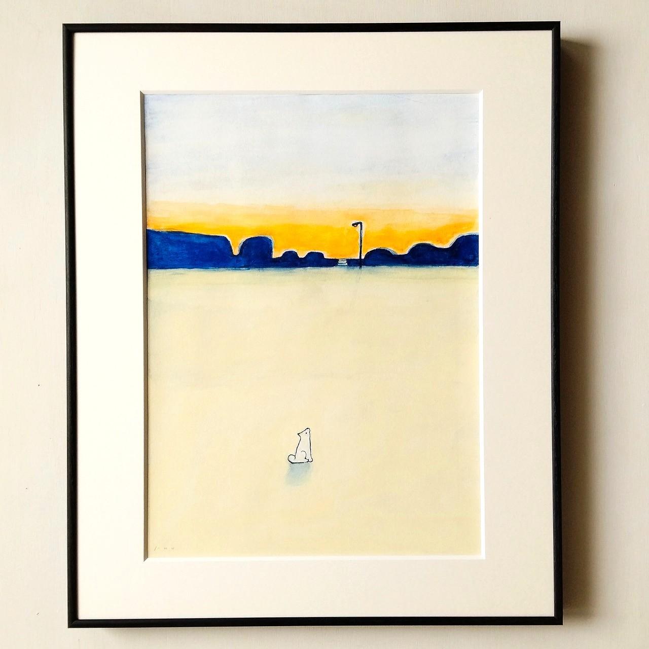 風景画｜原画「夕暮れの公園で」イラスト　水彩　絵画　一点物　※四つ切りサイズ額縁入り | 3枚目