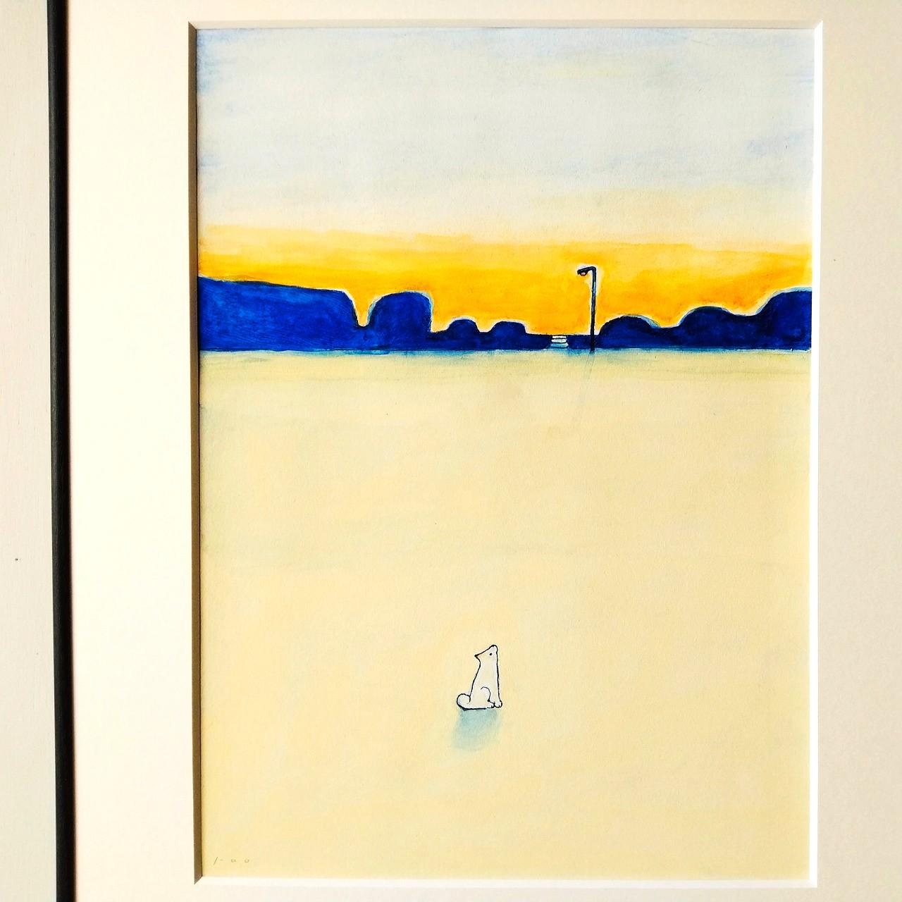 風景画｜原画「夕暮れの公園で」イラスト　水彩　絵画　一点物　※四つ切りサイズ額縁入り | 4枚目